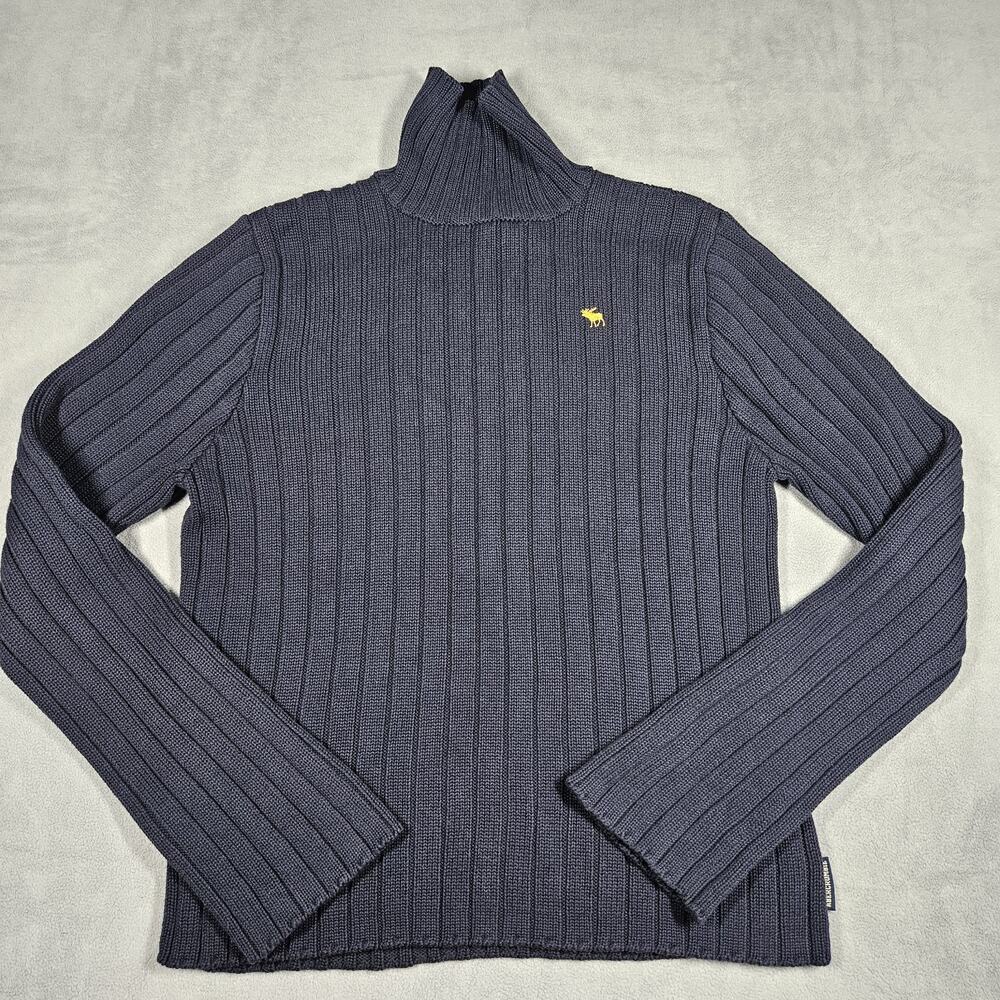 Vtg Abercrombie & Fitch Sweater Mens L Navy Ribbed Chunky Y2K Heavy Fisherman‎